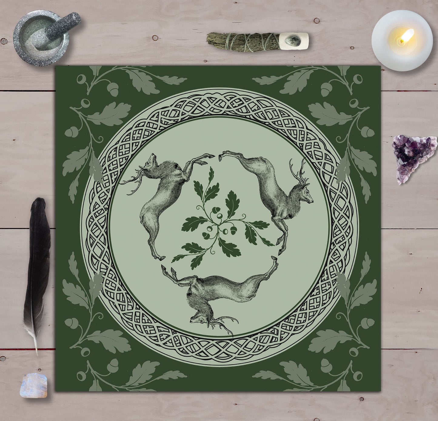 Celtic Stag Altar Cloth - Pagan And Witch Decor For Tarot Altars Square