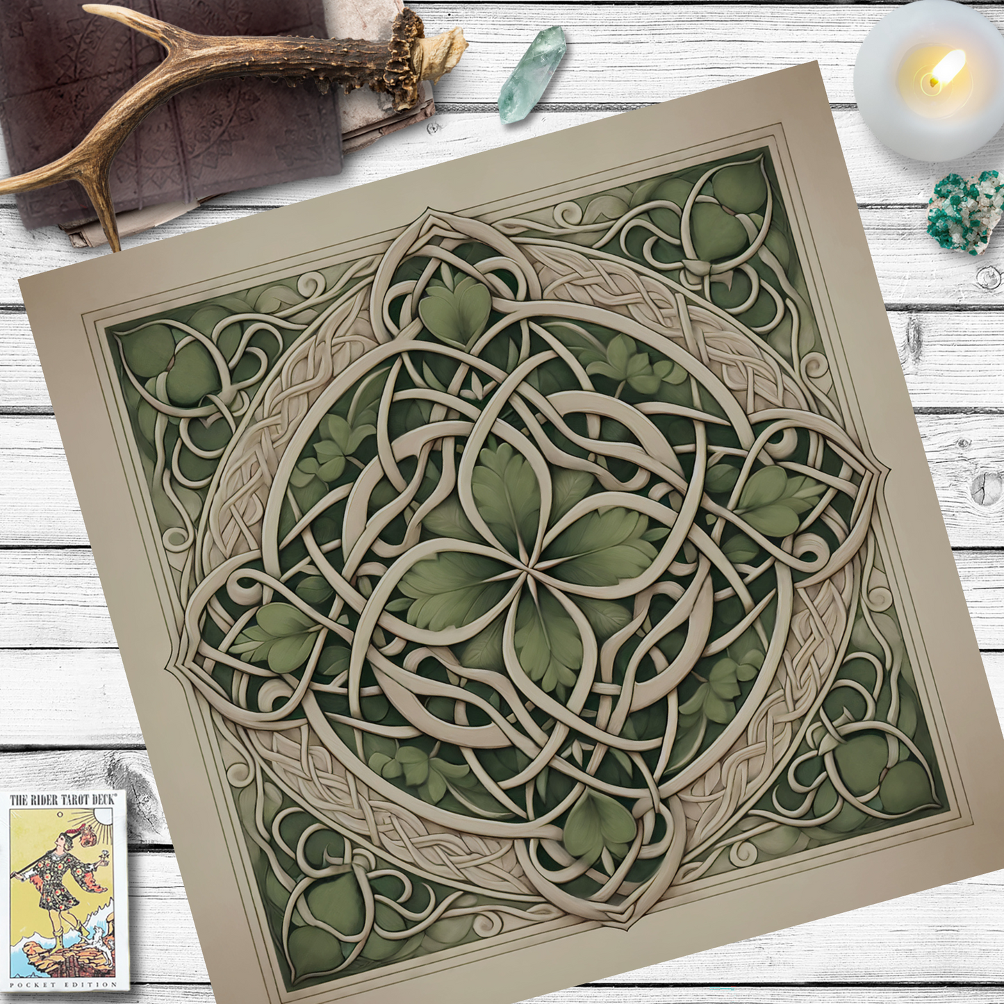 Celtic Leaves Mandala Altar Cloth - Pagan Wicca Decor Square