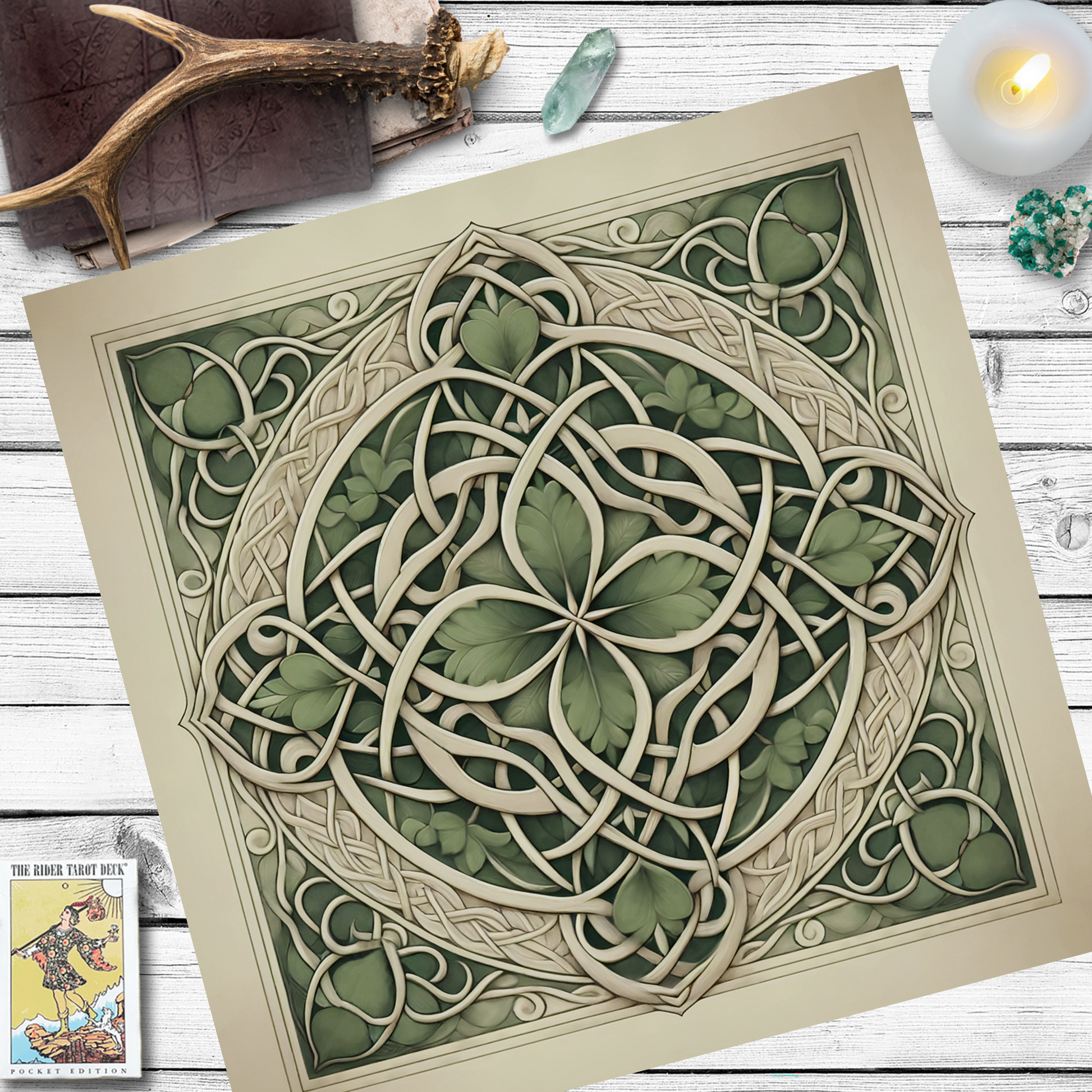 Celtic Leaves Mandala Altar Cloth - Pagan Wicca Decor Square
