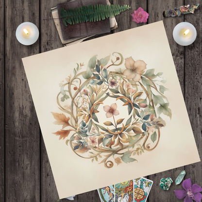 Renaissance Flower Mandala Altar Tarot Cloth - Vintage Pagan Wicca Witch Decor Square