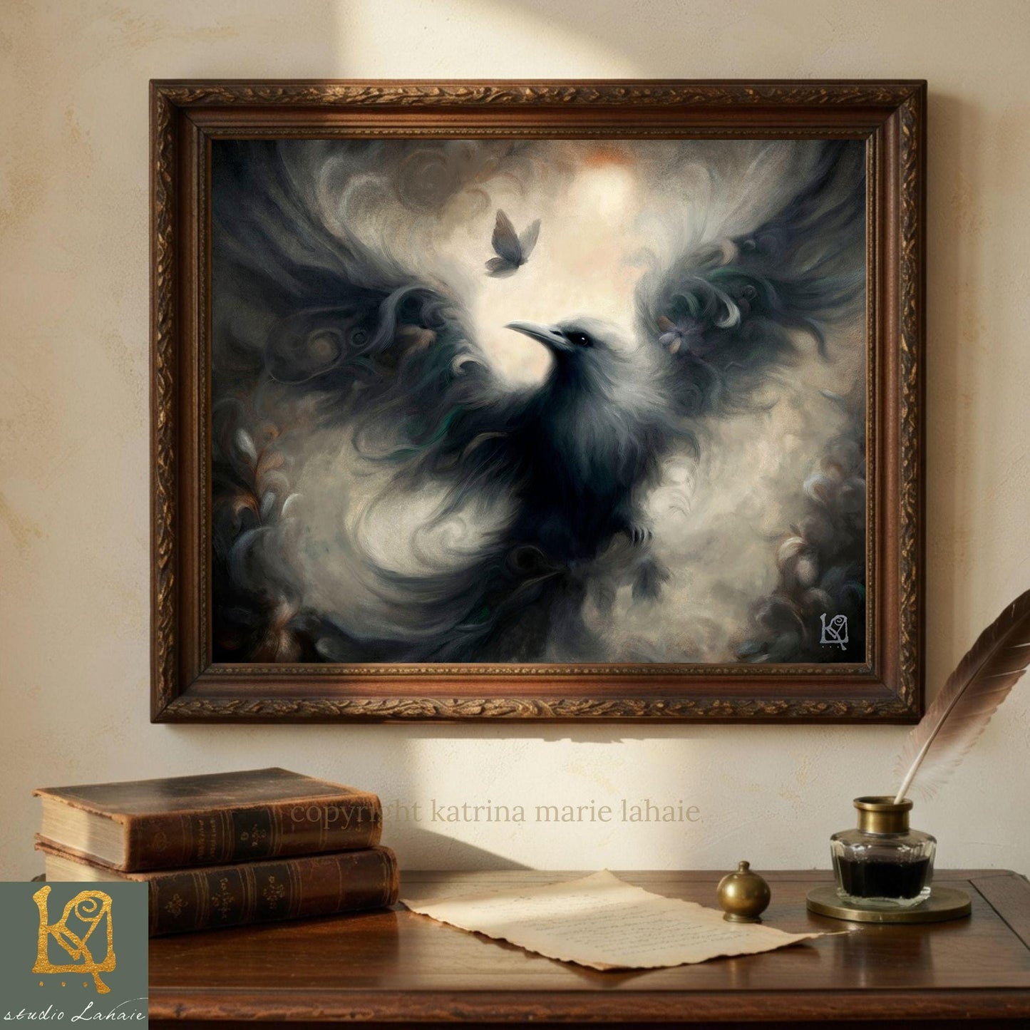 Raven Guardian Painting Art Print – Ethereal Animal Spirit Wall Art