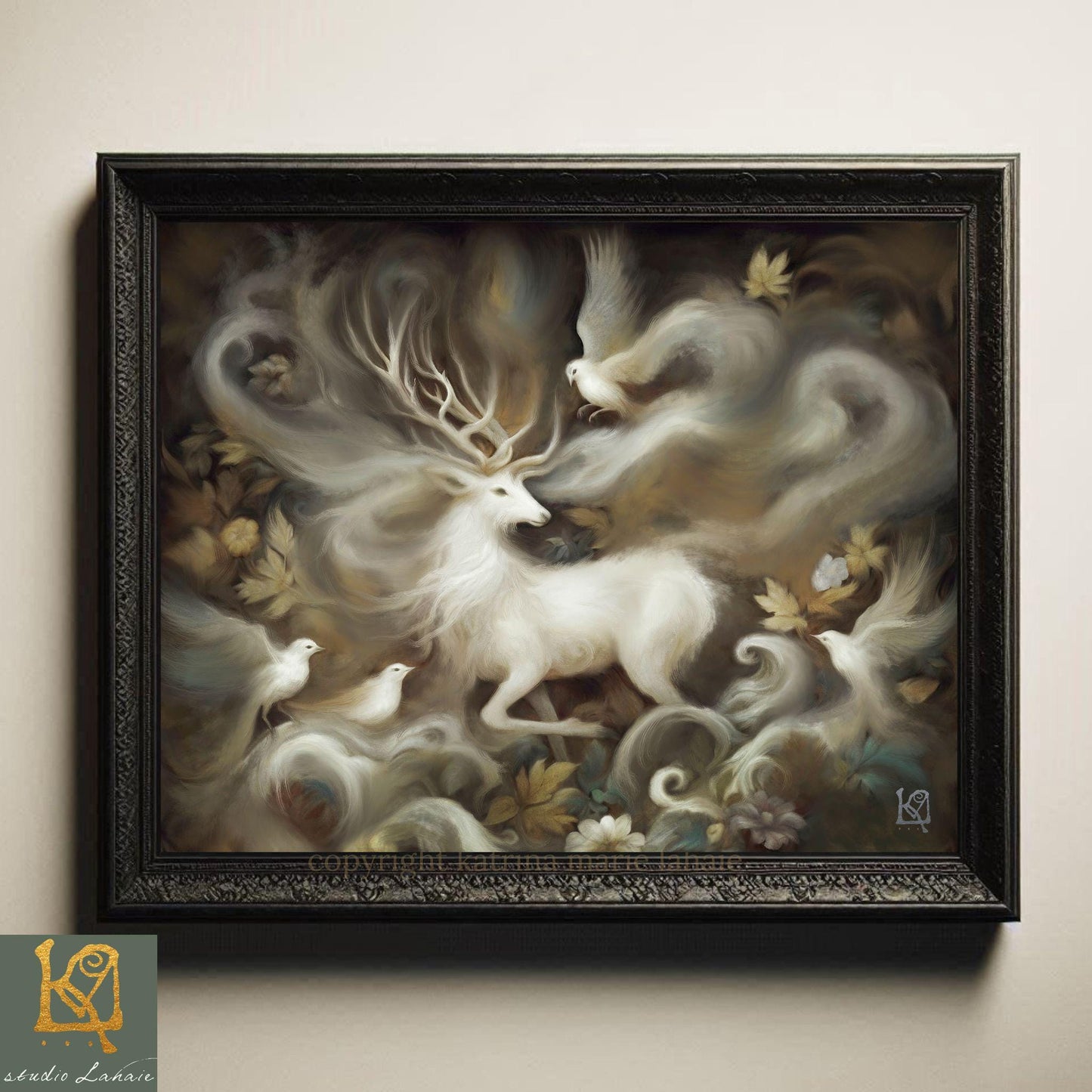 Mythic White Stag Painting Art Print - Ethereal Sanctuary Animal Spirit Wall Art