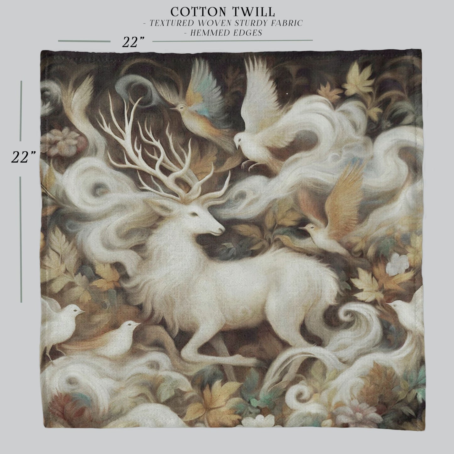 a picture of a white deer surrounded by birds