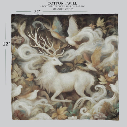 a picture of a white deer surrounded by birds