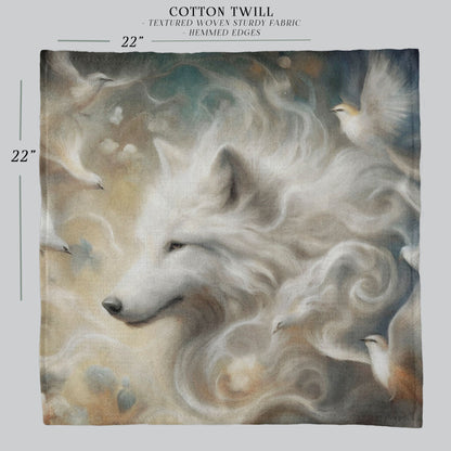 a painting of a white wolf surrounded by birds
