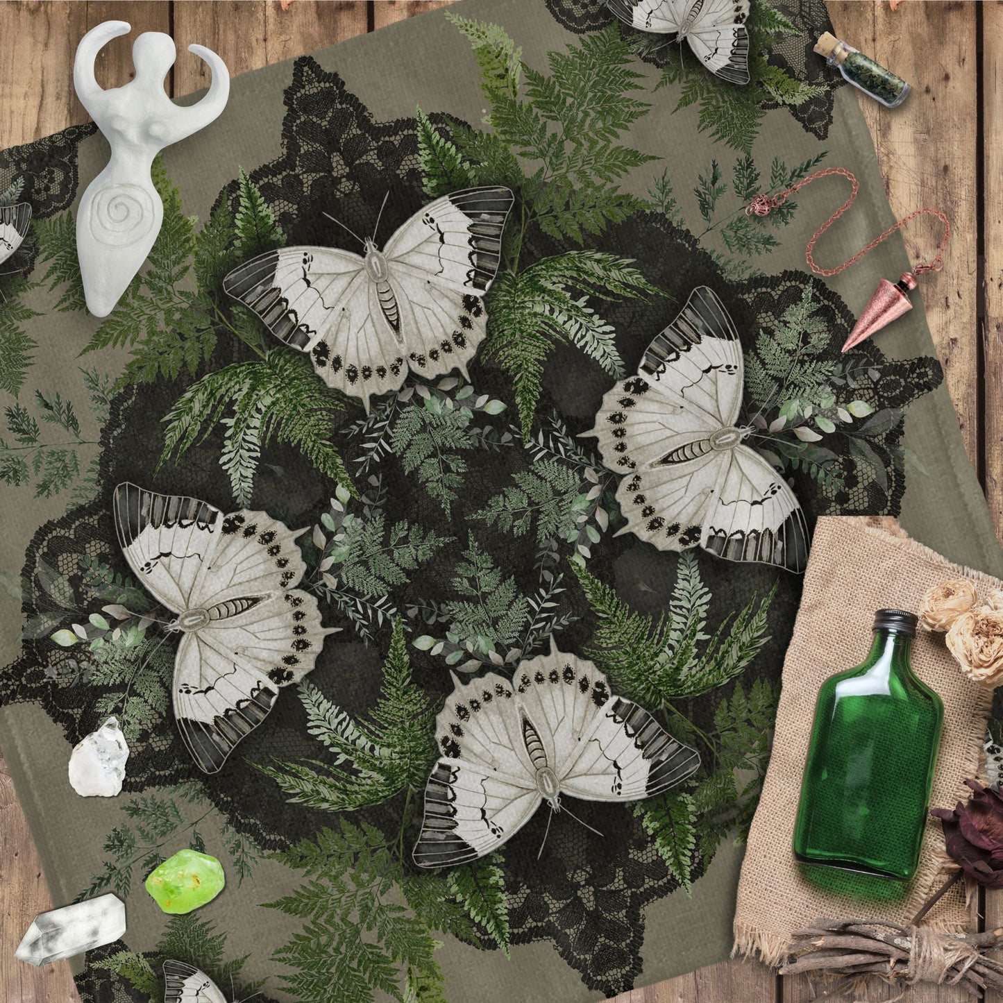 Butterfly Mandala Dark Square Altar Cloth Tarot Mat Altar Cloth Square