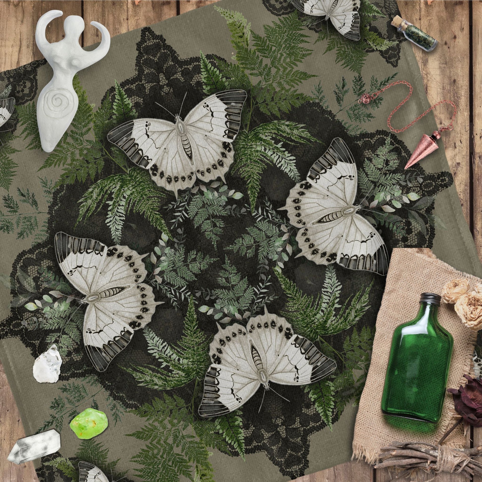 Butterfly Mandala Dark Square Altar Cloth Tarot Mat Altar Cloth Square
