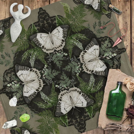 Butterfly Mandala Dark Square Altar Cloth Tarot Mat Altar Cloth Square