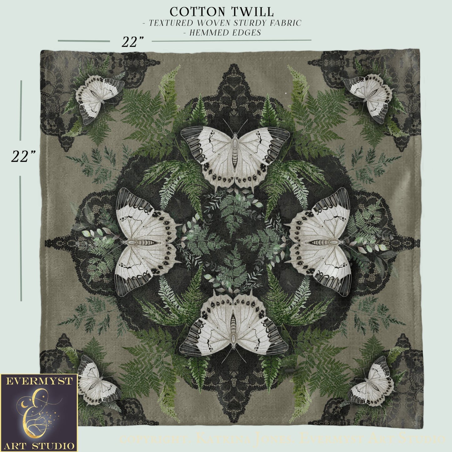 Butterfly Mandala Dark Square Altar Cloth Tarot Mat Altar Cloth Square