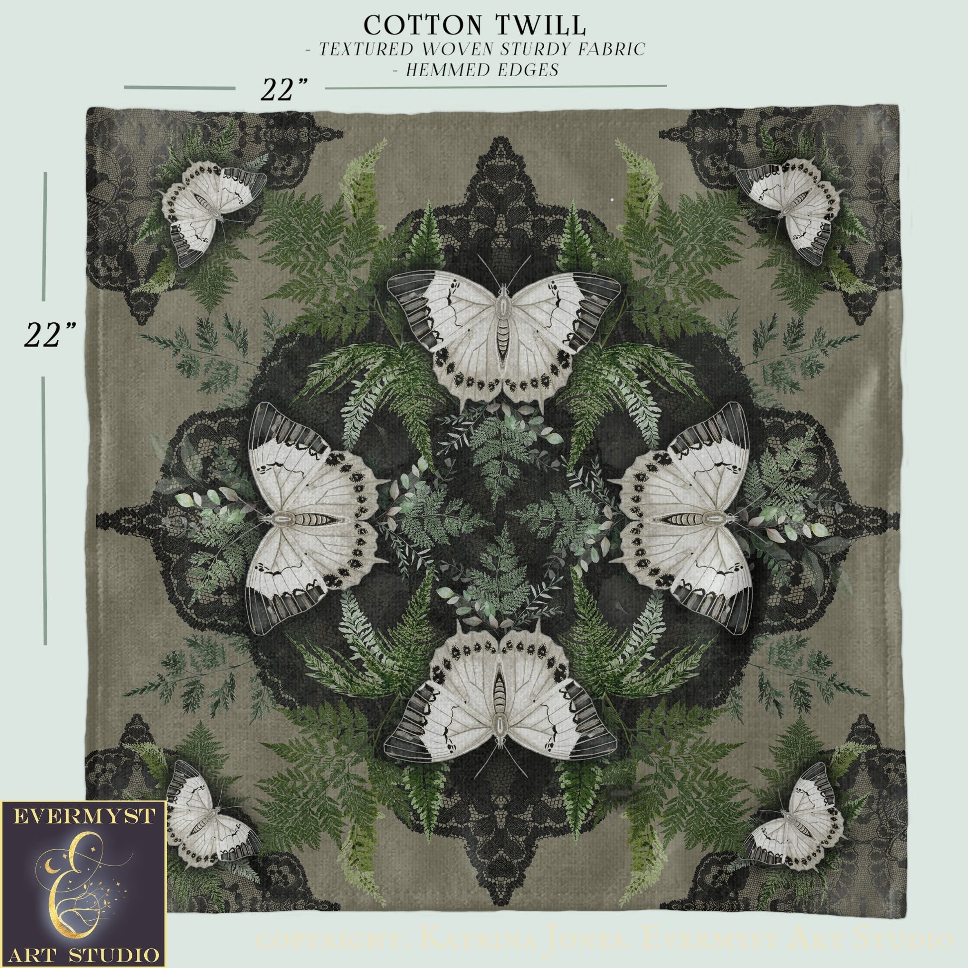 Butterfly Mandala Dark Square Altar Cloth Tarot Mat Altar Cloth Square