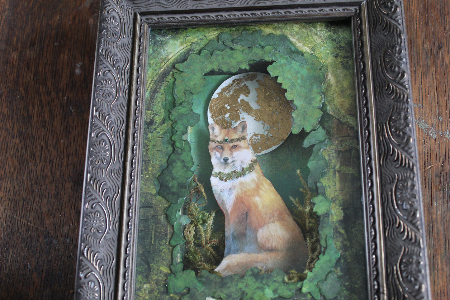 Original Art - Gilded Grove Fox Framed Mixed Media Art | 3D Cut Paper Assemblage Shadow Box Mixed Media