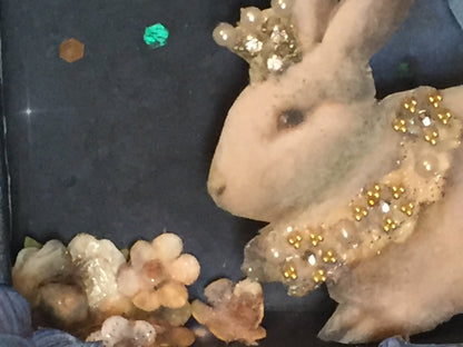 Original Art - White Moon Rabbit Framed Mixed Media | 3D Cut Paper Assemblage Shadow Box