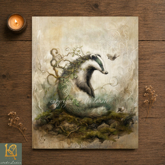 Hedgebound Badger Painting - "Bower Brock"  - Artist Signed Mythic Forest Art