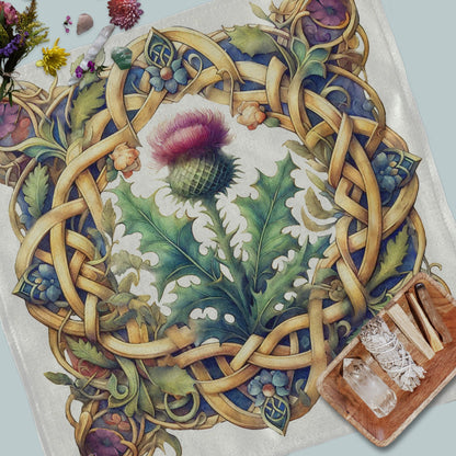a painting of a thistle surrounded by leaves