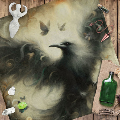a painting of a black bird on a piece of wood