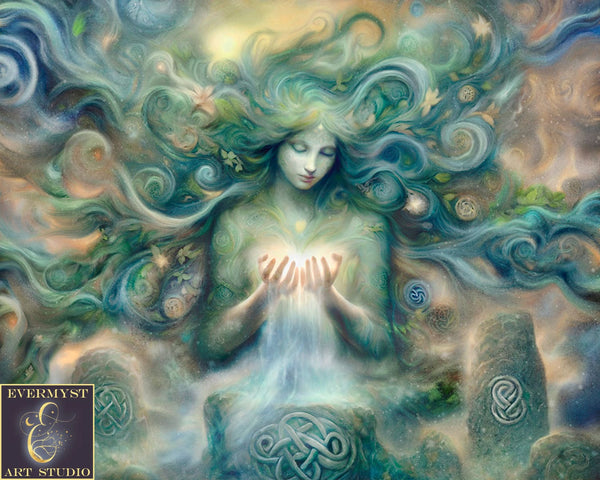 a painting of a woman with her hands together