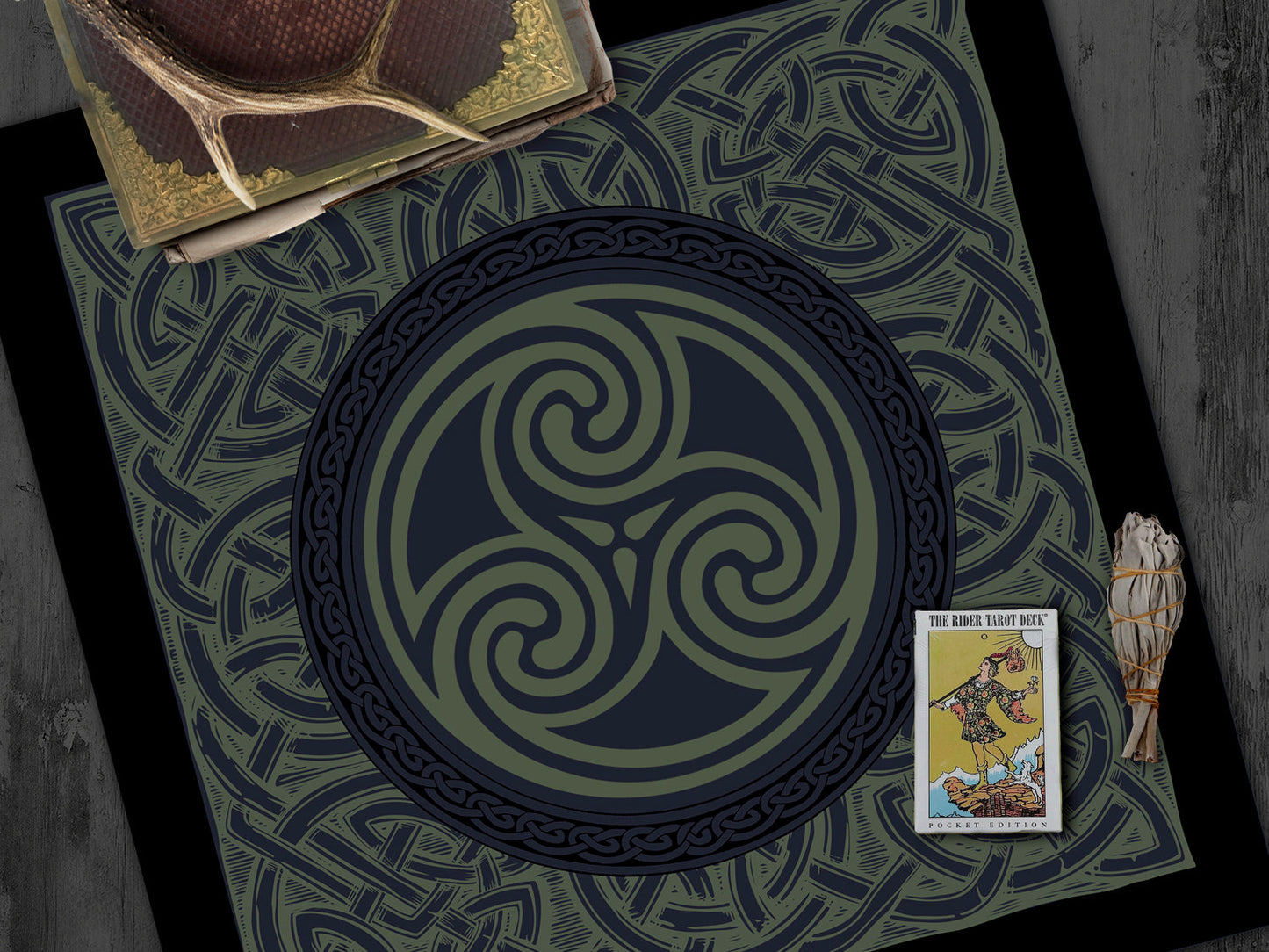 Celtic Altar Tarot Cloth - Dark Triskelle Design Square