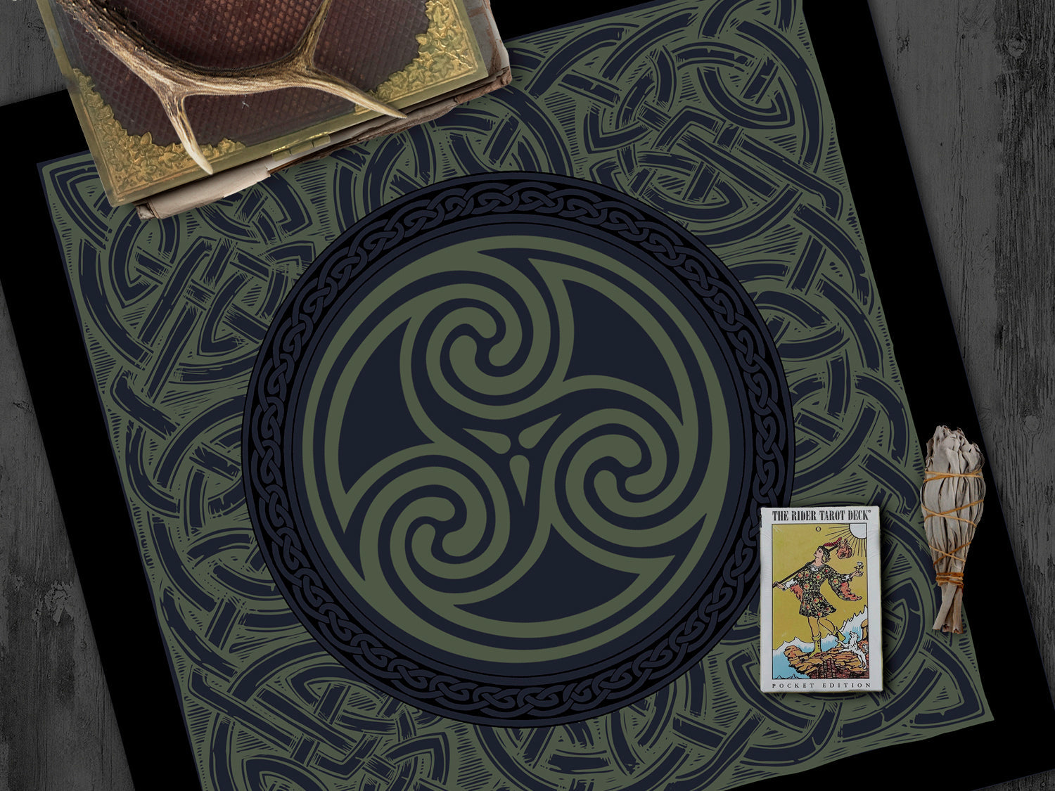 Celtic Altar Tarot Cloth - Dark Triskelle Design Square