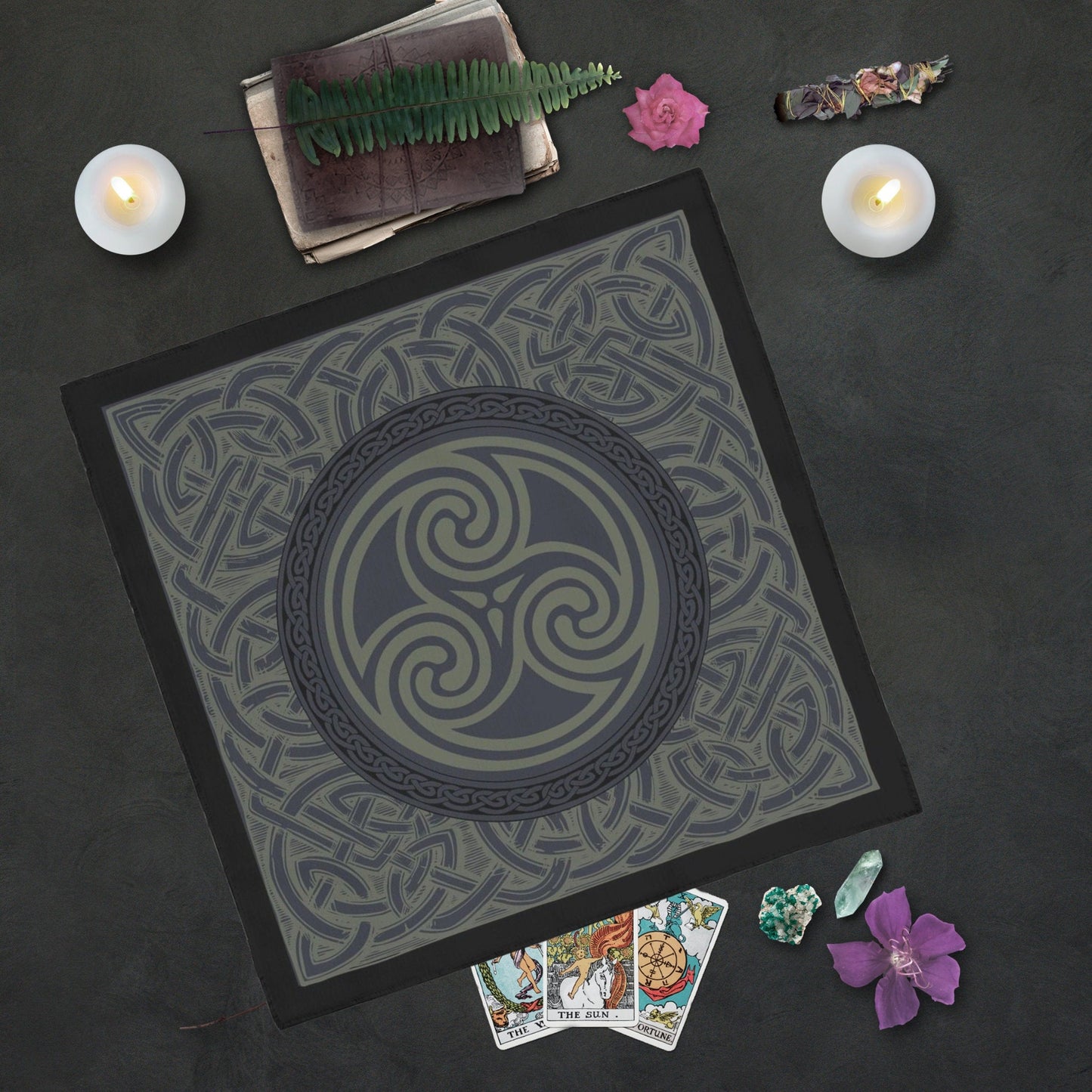 Celtic Altar Tarot Cloth - Dark Triskelle Design Square