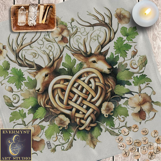 a picture of a table with a deer and a heart on it