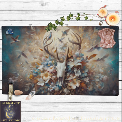 a painting of a deer skull with flowers on it