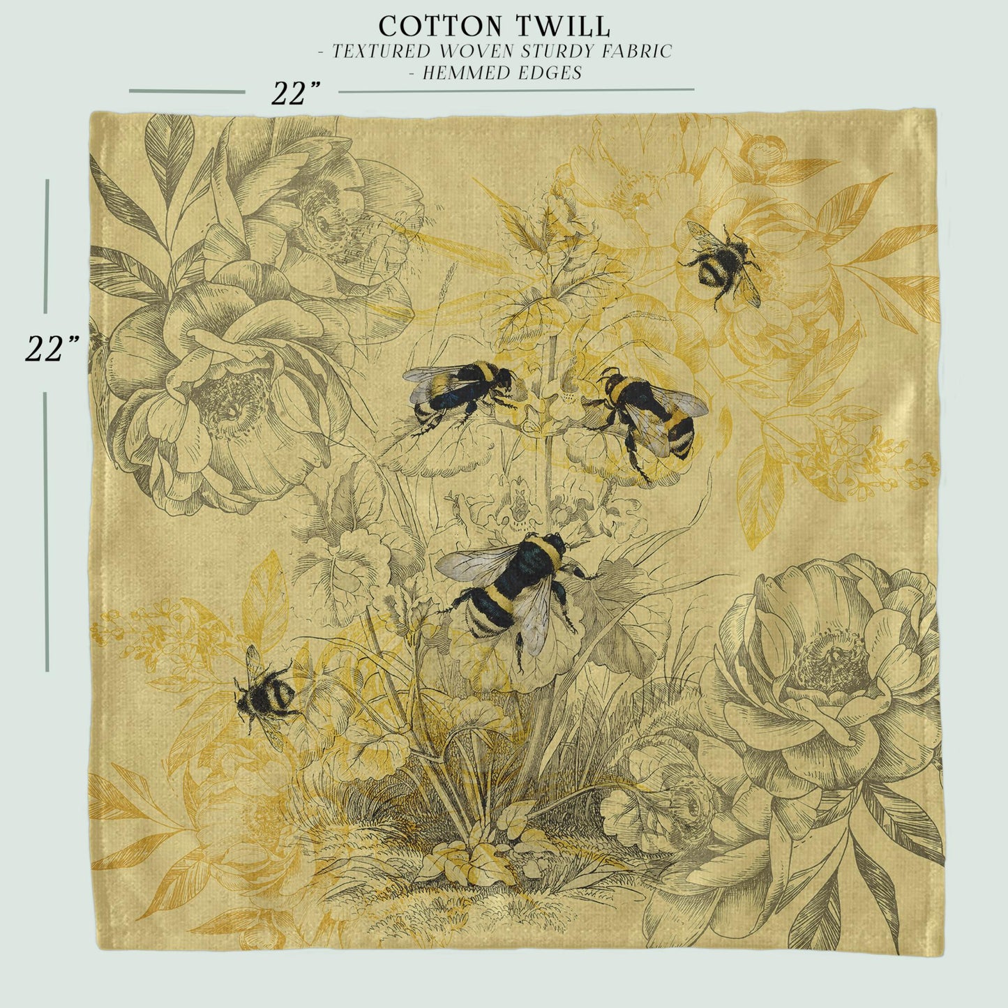 a drawing of bees and flowers on a yellow background