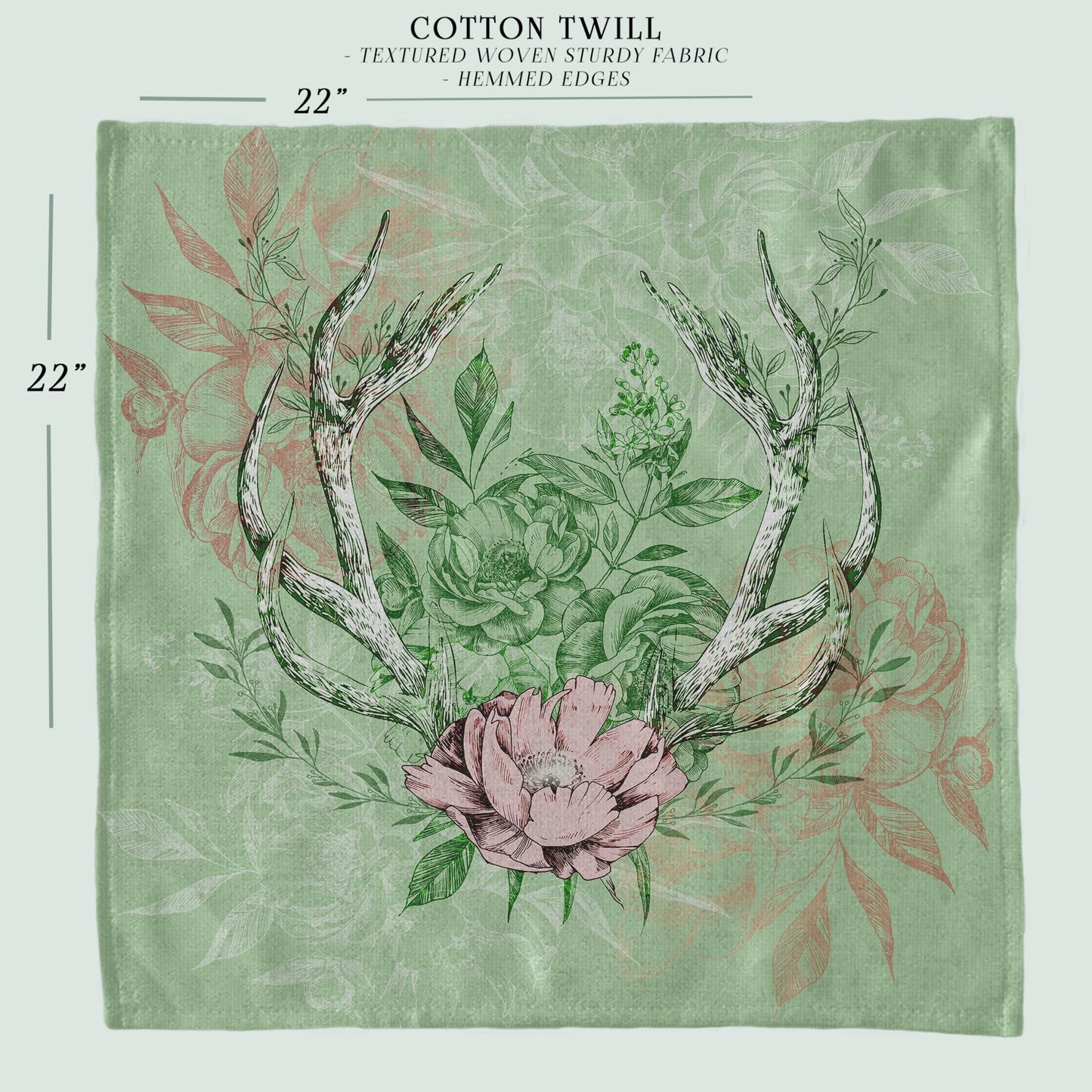 a picture of a deer's antlers and flowers on a green background