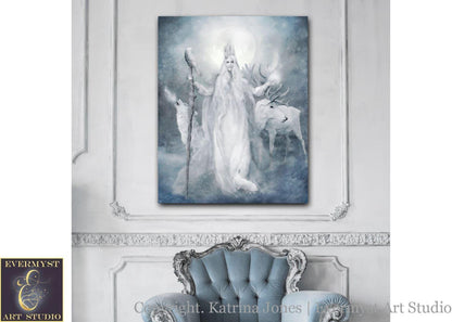 Winter Goddess Art Print Fantasy Gaelic Celtic Mythic Cailleach Beira Canvas Painting