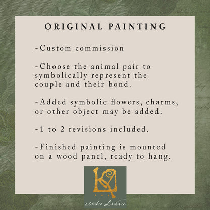 Original Painting Commission - Symbolic Couple Portrait - Soul Bonded Animal Pair