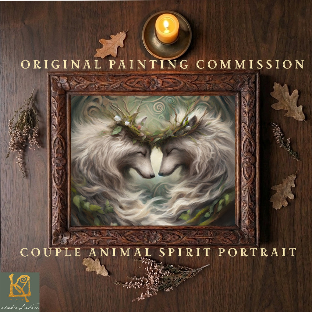 Original Painting Commission - Symbolic Couple Portrait - Soul Bonded Animal Pair