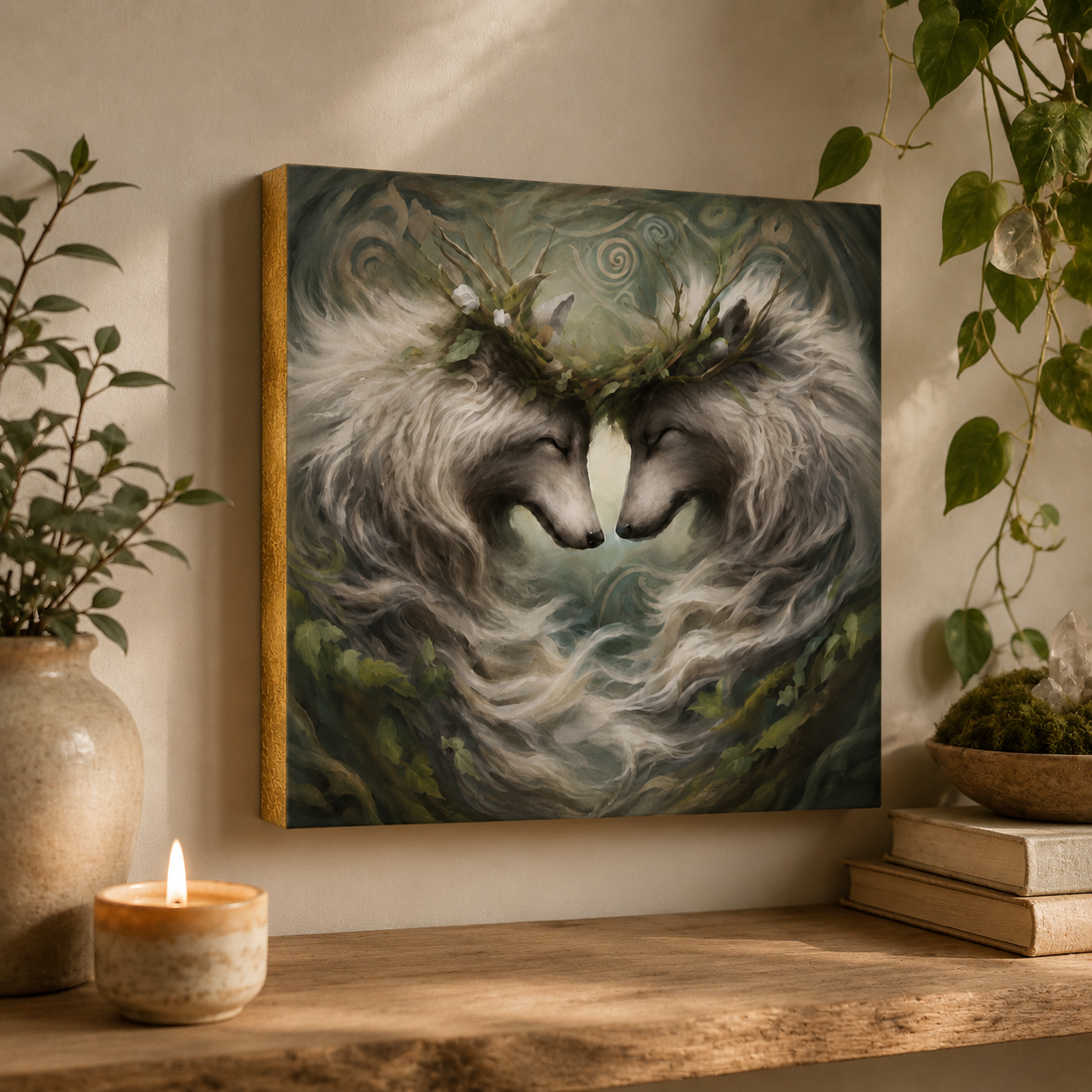 Original Painting Commission - Symbolic Couple Portrait - Soul Bonded Animal Pair